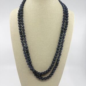 Multi-Strand Navy Blue Bead Necklace Layered Matte Crystal‎ Statement Piece Chic